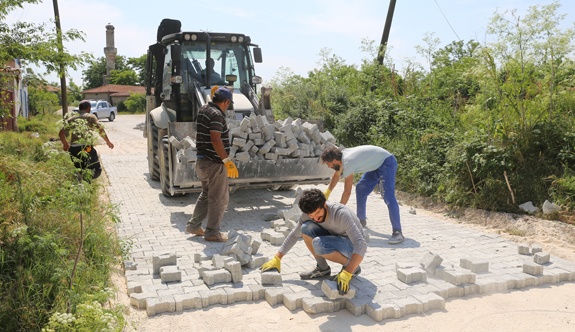 Parke taş döşeme çalışmaları devam ediyor