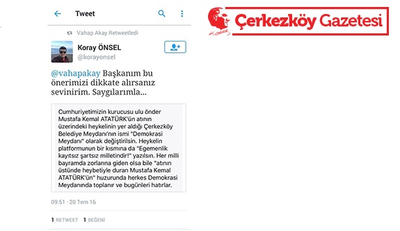 Önsel’den Akay’a tweet