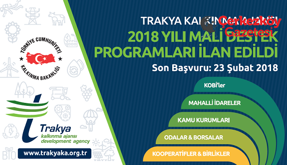 TRAKYAKA 2018 Mali Destek Programlarını ilan etti