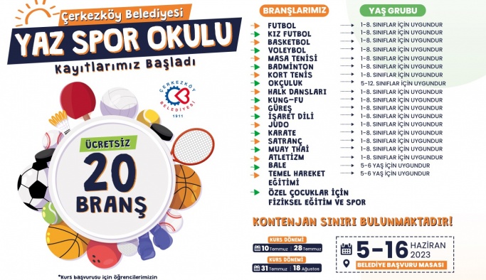 Çerkezköy Belediyesi Yaz Spor Okulu kayıtları başladı